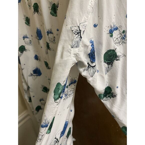 Zara Man White Lightweight Skull Roses Button Up Long Sleeve Relaxed Fit Soft - Picture 12 of 13